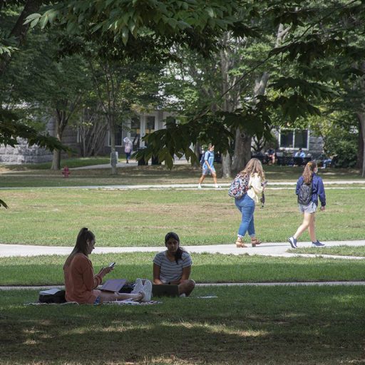 Quad with students sitting on the grass