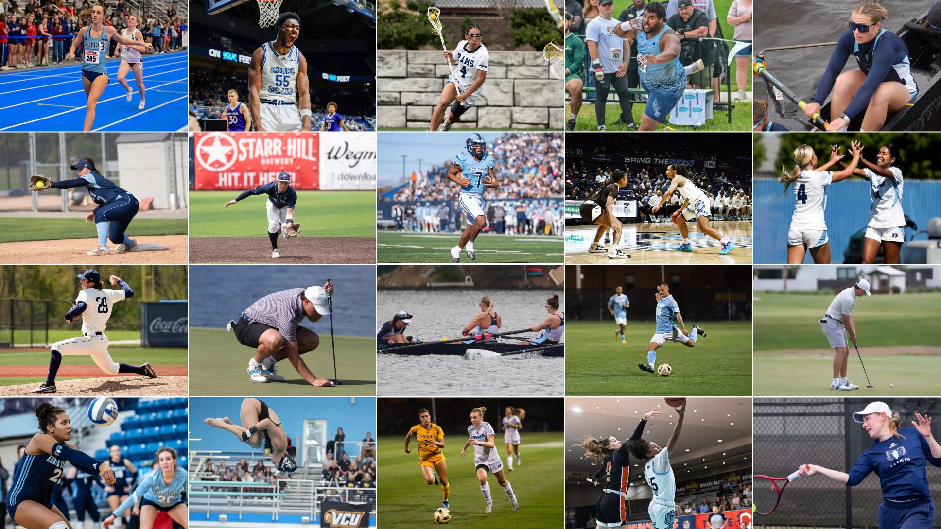 collage of URI athletics varsity sports