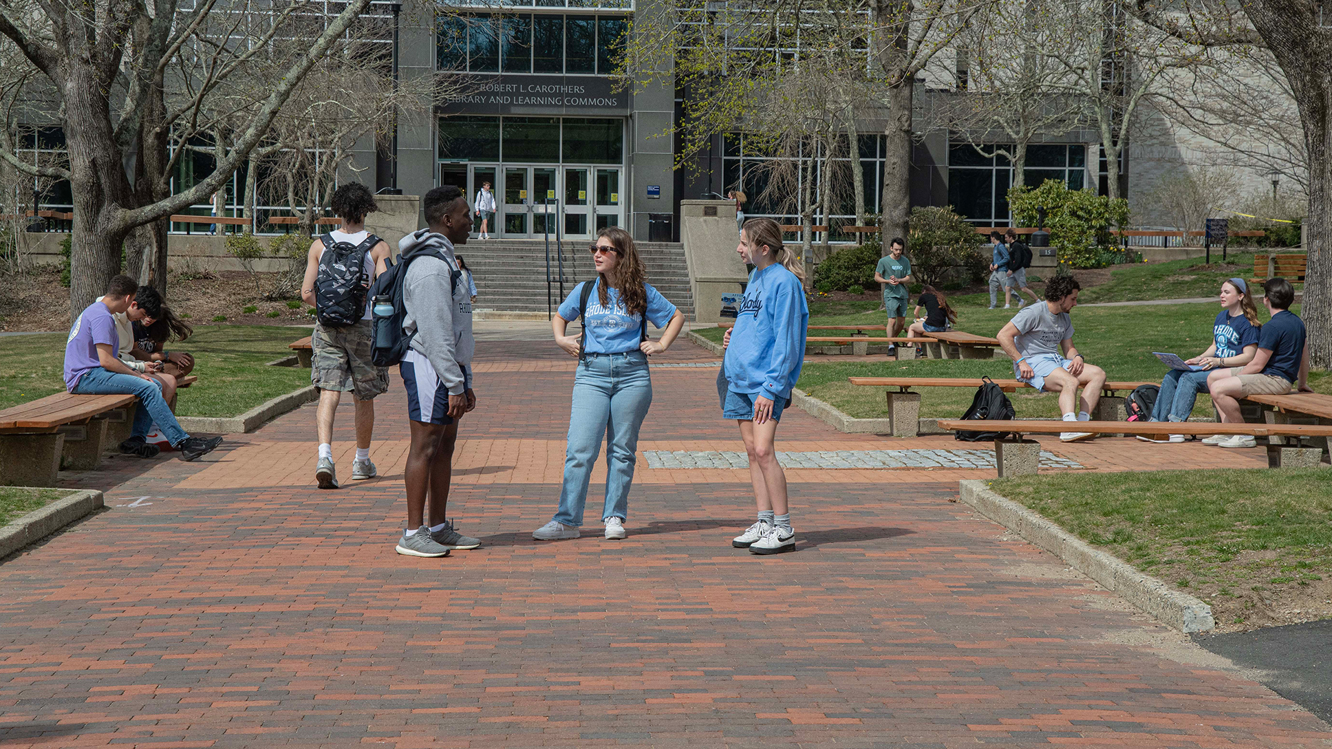 Students in front of library
