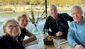 On the Seine in Paris, October 2025: Jean (Kellner) Forbes B.S. ’72; Mary-Ellen (Mercurio) Cronan B.S. ’72; Michael Forbes B.A. ’72, M.A. ’77; Edward Cronan B.A. ’72, M.A. ’76